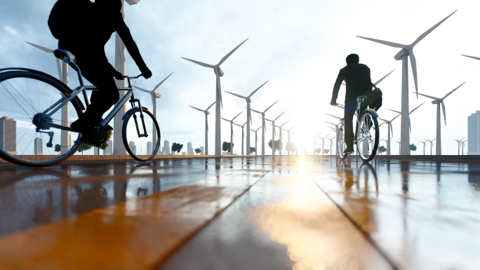 4K碳中和城市交通系统绿色出行自行车