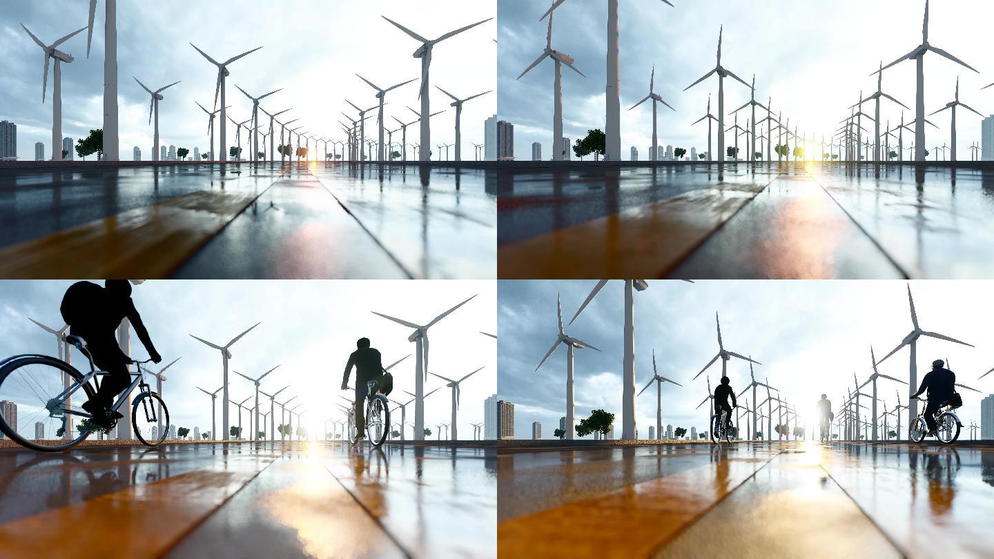 4K碳中和城市交通系统绿色出行自行车