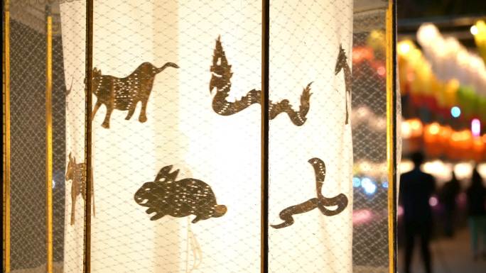 纸灯上的十二生肖猴年夜晚中国十二生肖