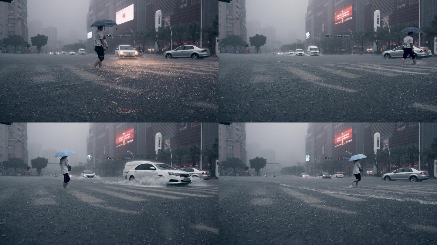城市暴雨天-慢镜头