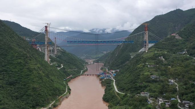 迪庆金沙江大桥金沙江高铁桥未建成航拍