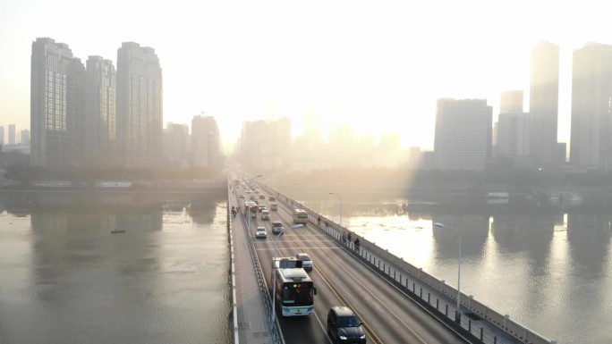 长沙湘江一桥早晨航拍1