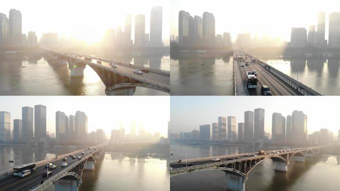 长沙湘江一桥早晨航拍1