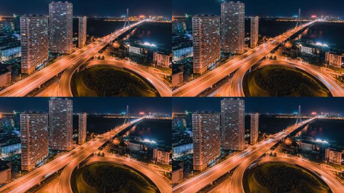 4K哈尔滨松浦大桥航拍俯拍延时摄影
