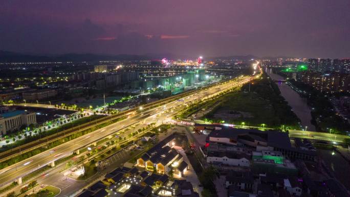 4K绍兴柯桥高架桥夜景延时