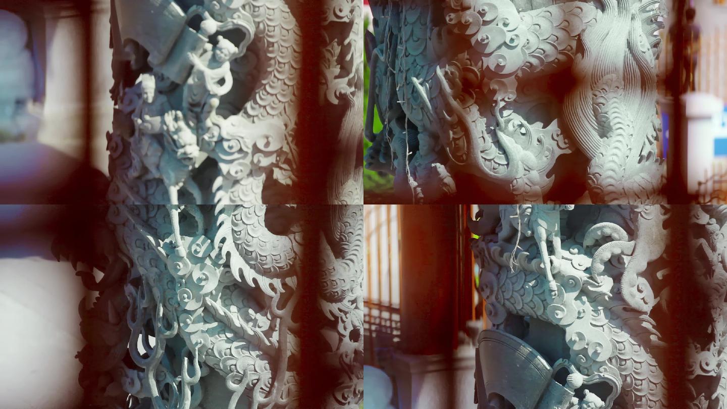 浮雕石柱视频中国传统文化盘龙石柱特写
