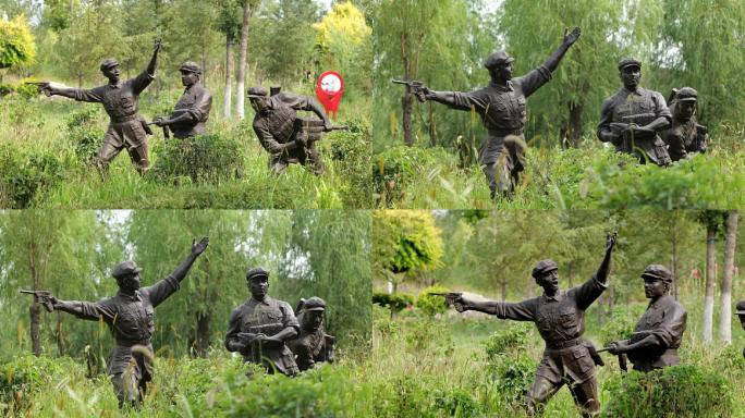 大青山红色文化公园 抗日战士雕塑