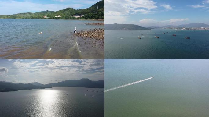 海景 海边戏水 核电站 渔船 4K航拍