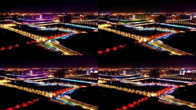 航拍西安北客站夜景延时摄影