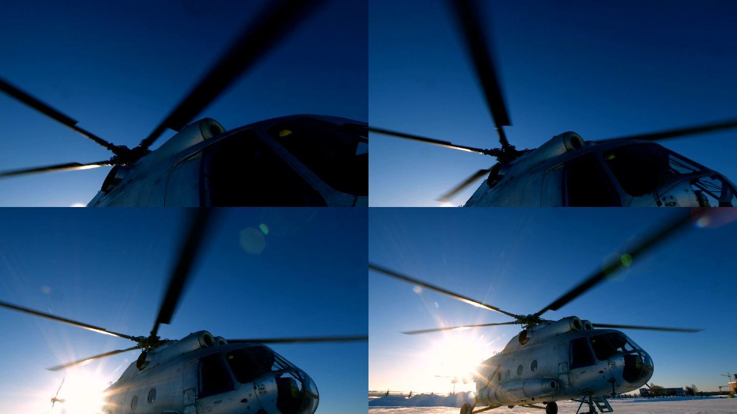 米-8直升机在停机坪降落