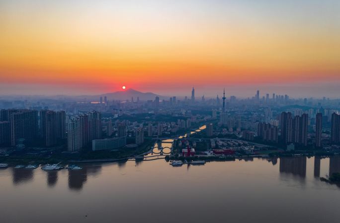 南京城市大景日出航拍4K延时