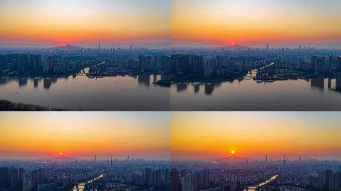 南京城市大景日出航拍4K延时