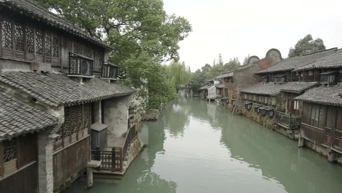 乌镇水乡水城两岸建筑画面实景拍摄