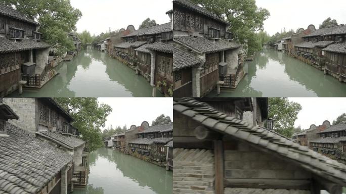 乌镇水乡水城两岸建筑画面实景拍摄