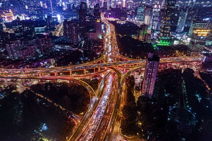 上海延安东路高架夜景航拍