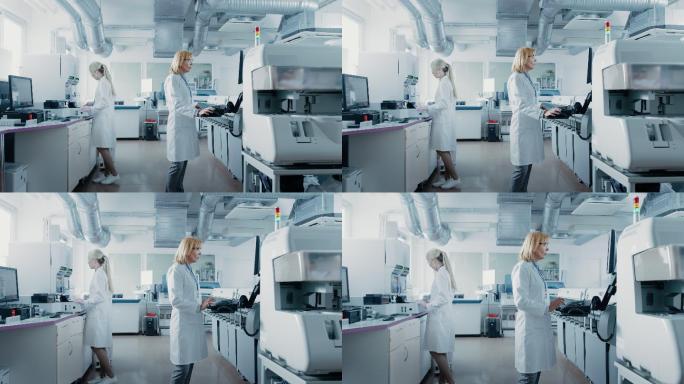 在现代实验室用特殊机器分析血液和遗传物质样本。