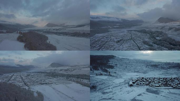 4K 航拍新疆下雪村庄