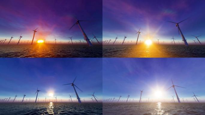海上日出环保能源电力风车发电