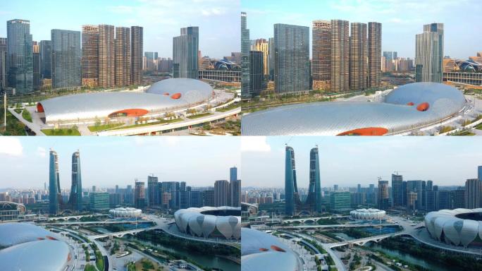 航拍杭州奥体博览城延时摄影1080P