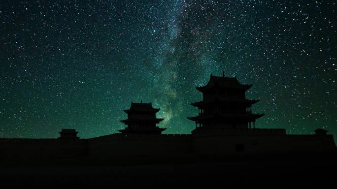 天下第一雄关嘉峪关长城夜景星空4K