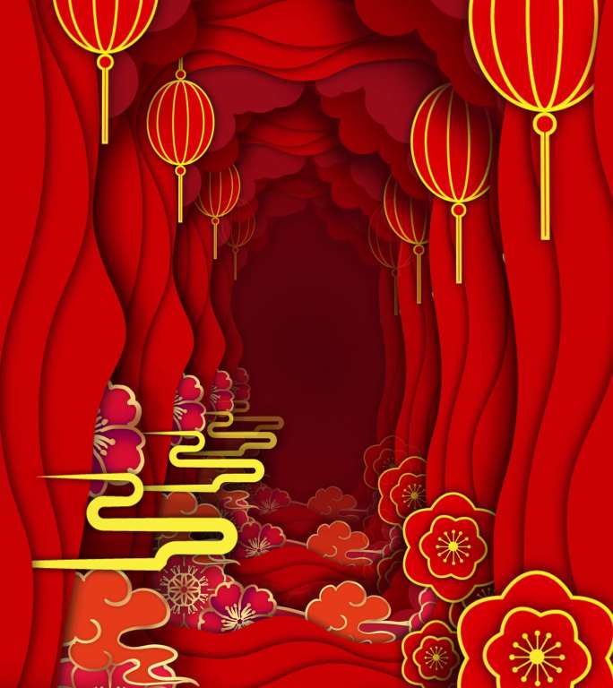 中国风传统红色喜庆新年新婚背景竖版