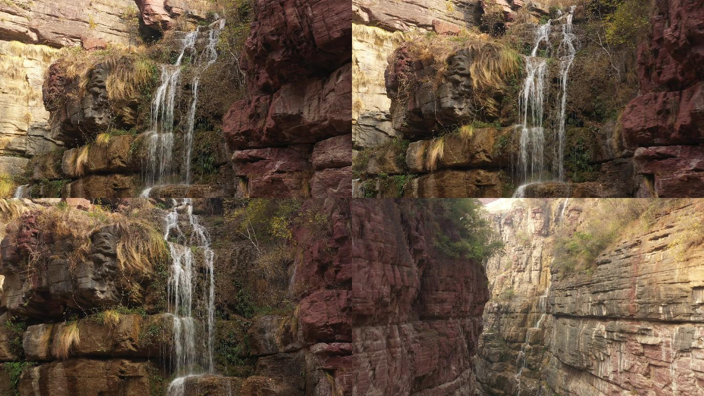 航拍焦作红石峡大峡谷山涧小瀑布