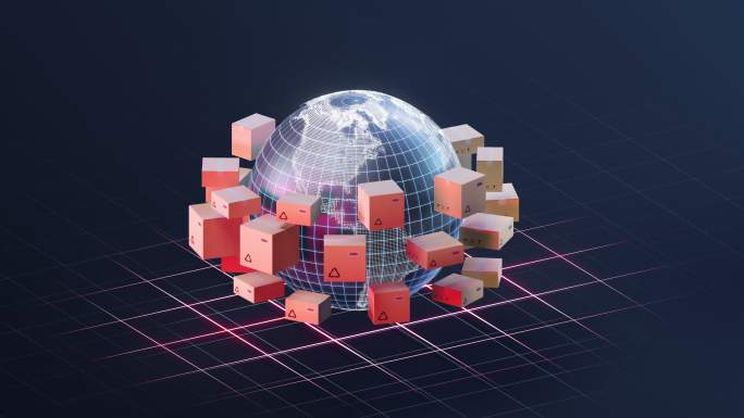 物流包装箱与地球 3D渲染