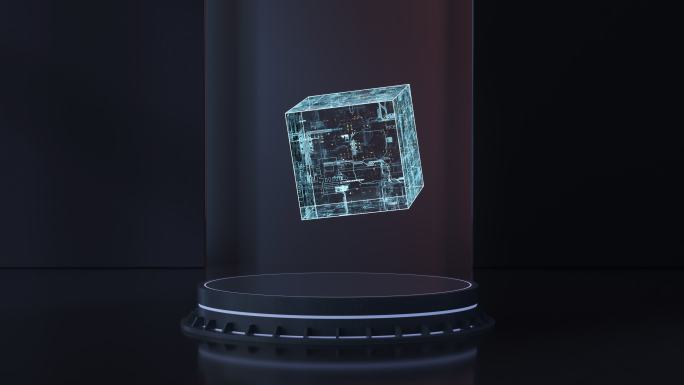 飘浮的透明芯片 3D渲染
