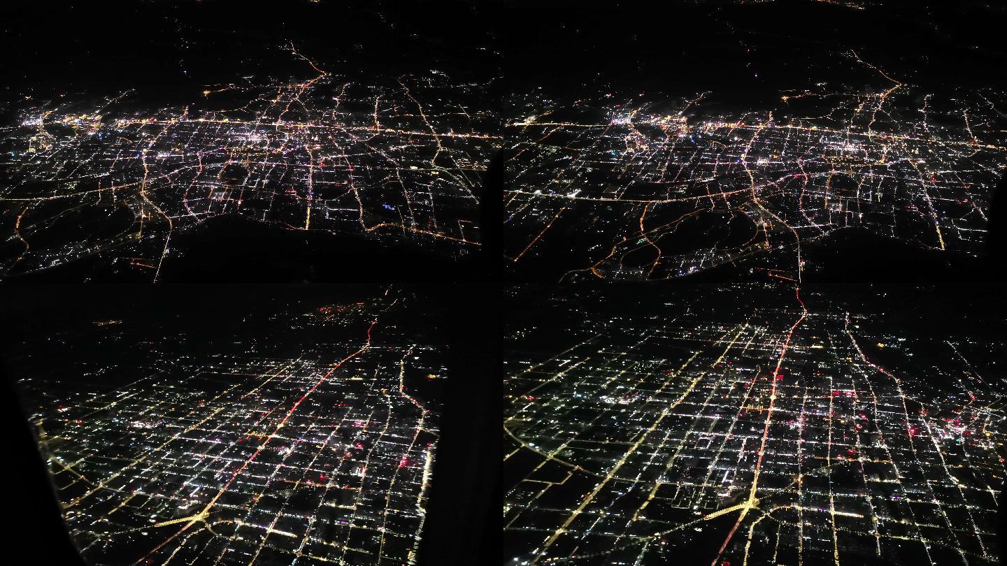 4K夜晚飞机经过城市上空-航拍万家灯火