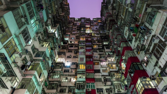中国香港城市公寓楼延时摄影