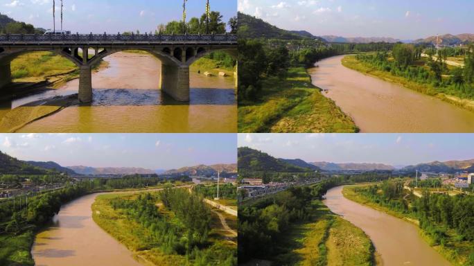 陕北黄河滩地种植农业丰收黄河航拍