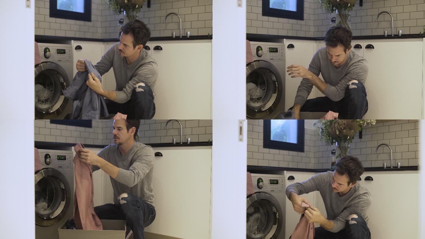 男人在洗衣服