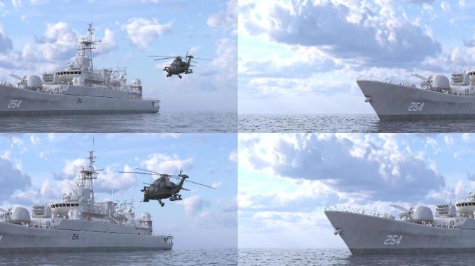 4K海上航空母舰直升机视频素材