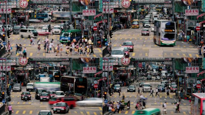 香港旺角繁忙的街道与行人延时摄影