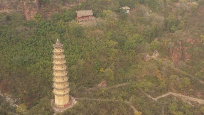 航拍焦作修武百家岩景区孝女塔全貌