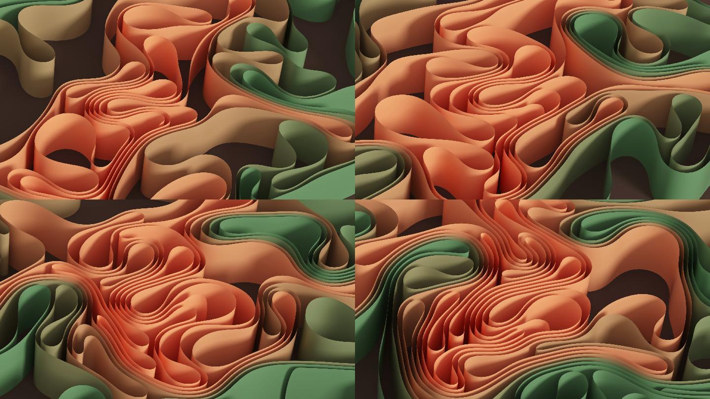 彩色流动的曲面纸张 3D渲染