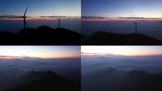 山顶朝阳朝霞日出，风力发电 4K航拍