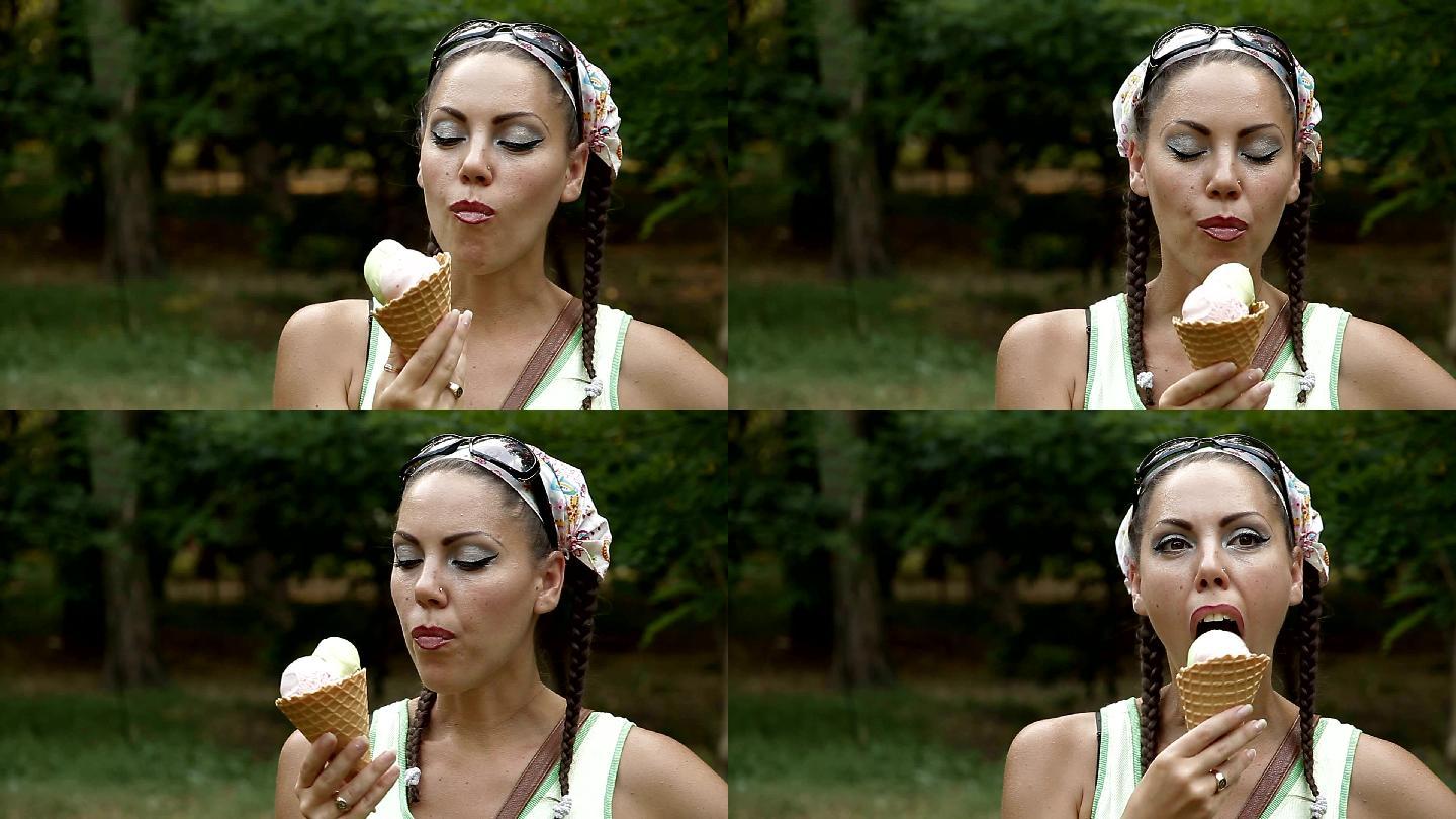 女人吃冰淇淋