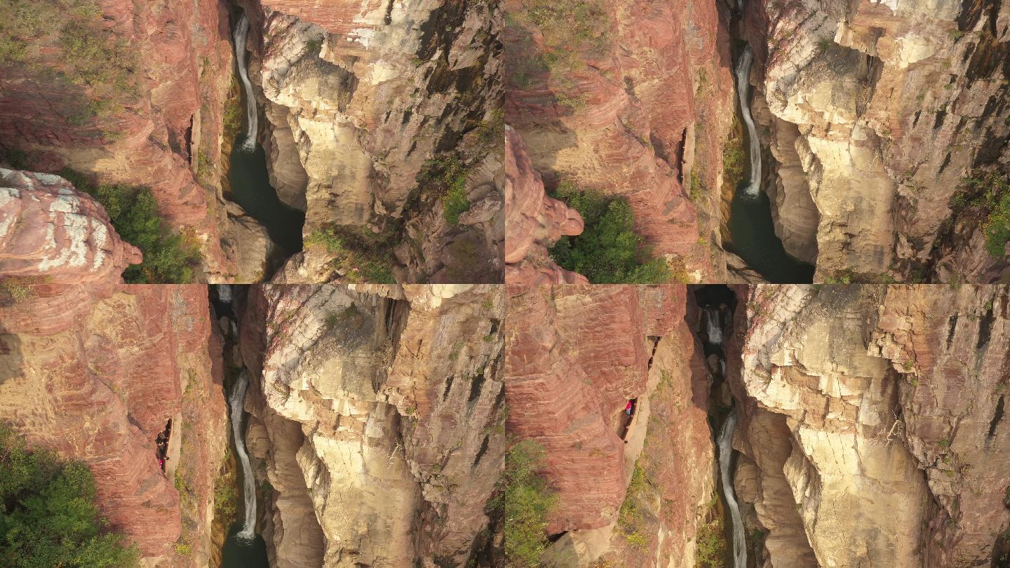 航拍焦作红石峡大峡谷垂直角度拍摄