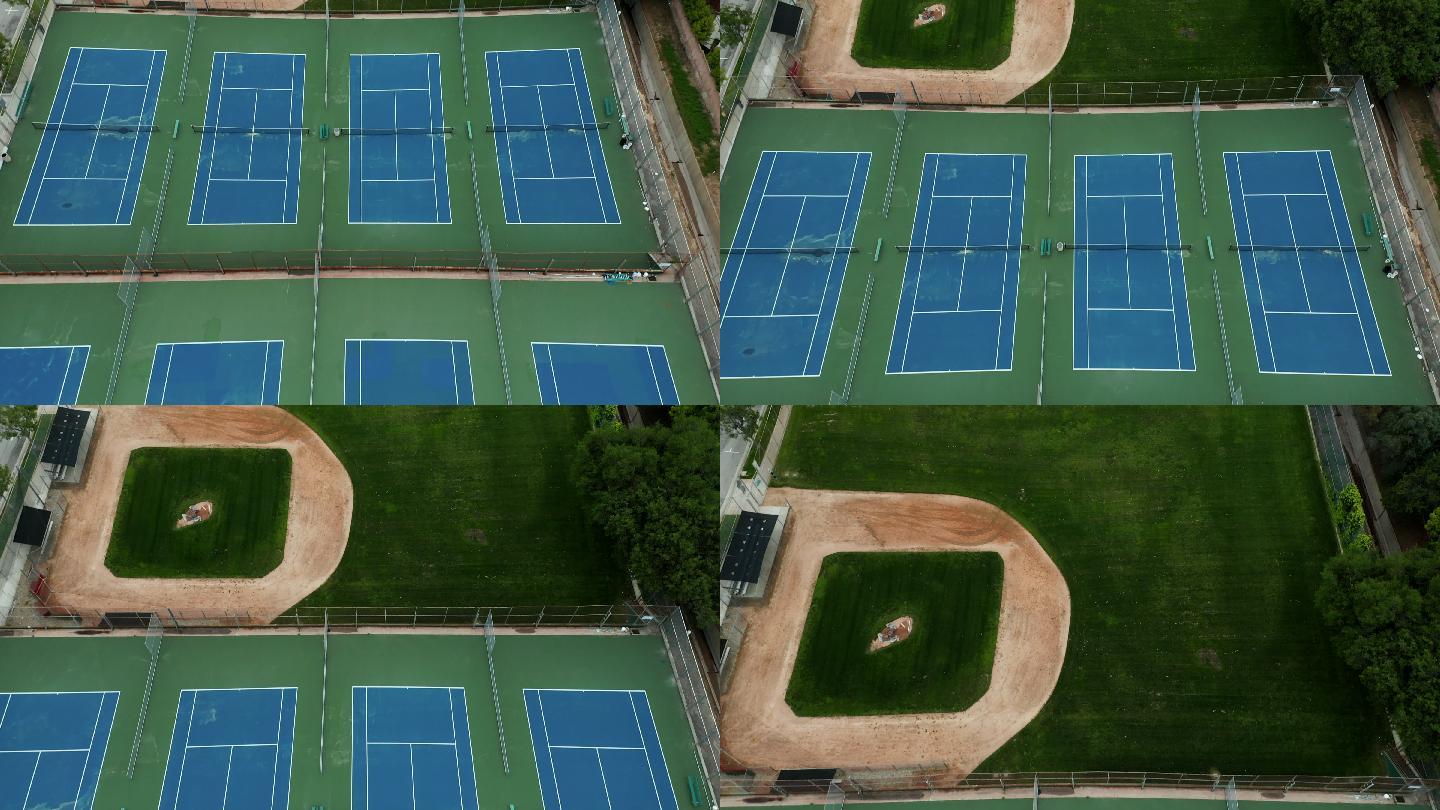 空无一人的网球场和棒球场