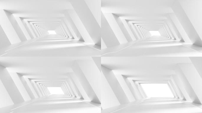 前进在白色未来感隧道 3D渲染