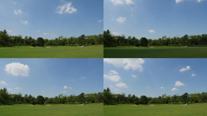 绿草地蓝天白云间隔拍摄空镜