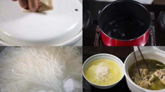 美食鸡汤面条烹饪制作过程展示素材