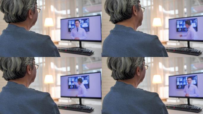 老年人通过视频聊天与医生交谈。