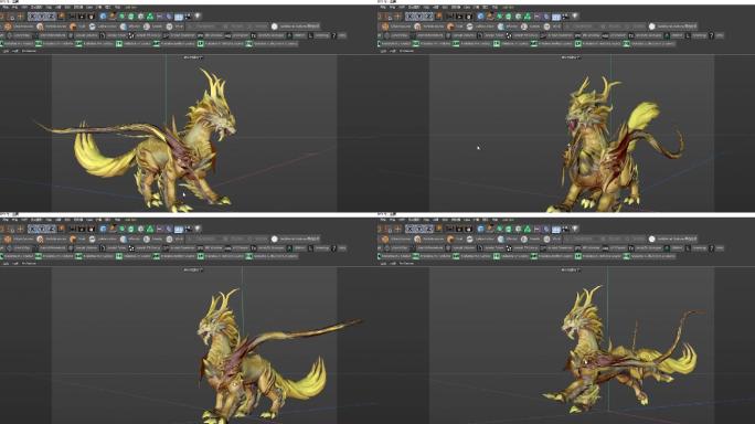 C4D麒麟圣兽模型动作全套工程