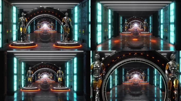 三维科幻机器人隧道背景素材