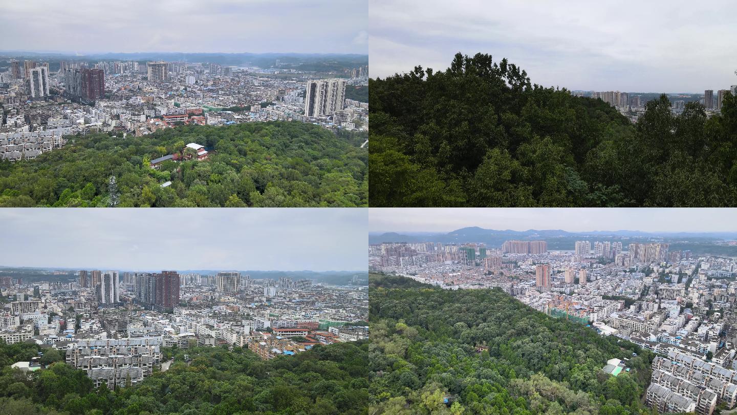4k航拍三台凤凰山森林公园 鸟瞰城市全景