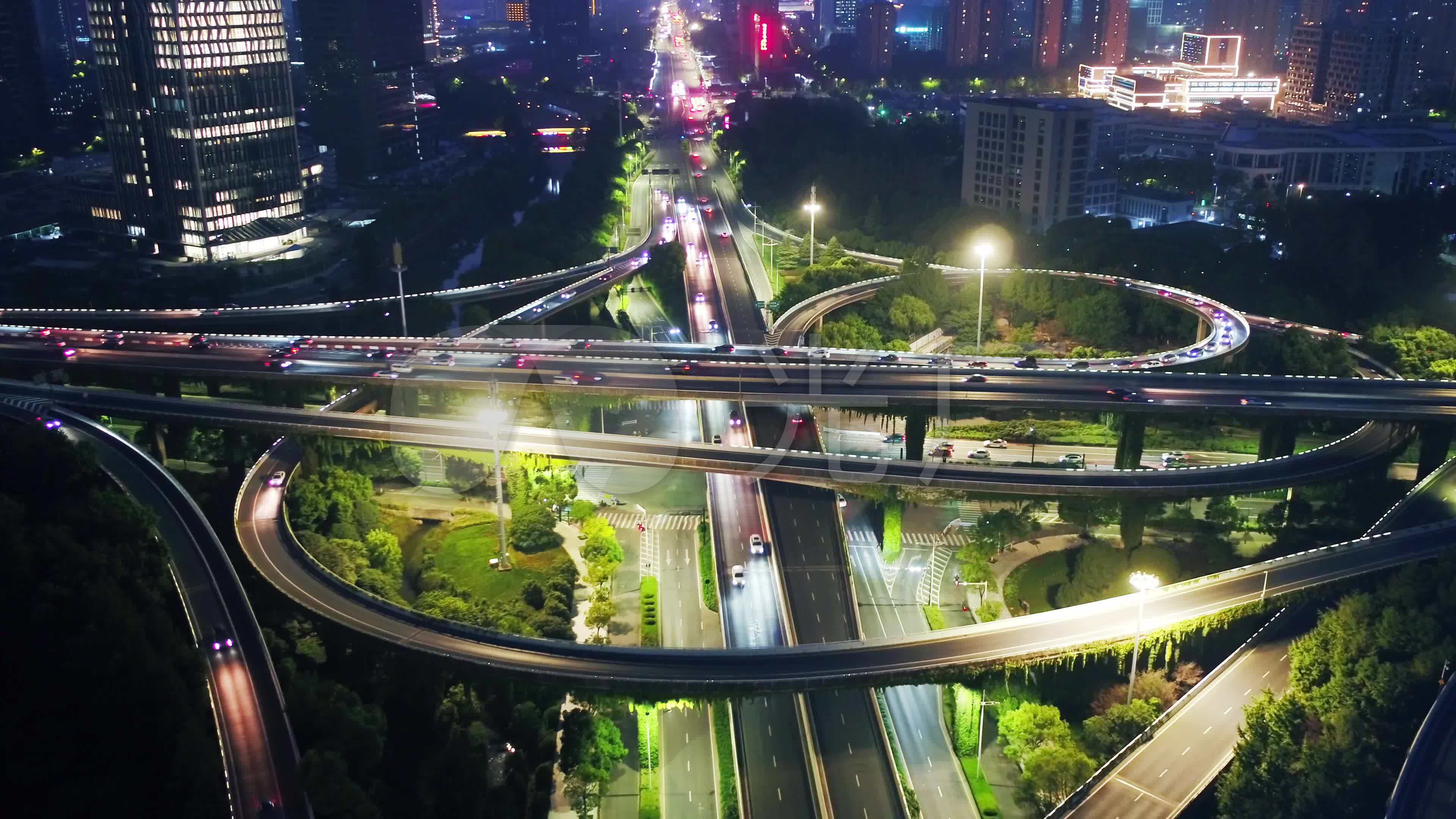 视频素材 实拍视频 景观人文 航拍杭州滨江时代高架立交桥夜景来自