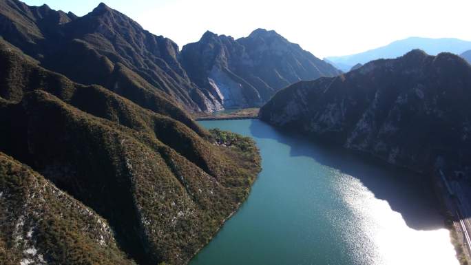 4K航拍北京门头沟永定河上的落坡岭水库