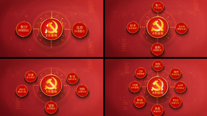 红色党政科技分类结构展示AE模版